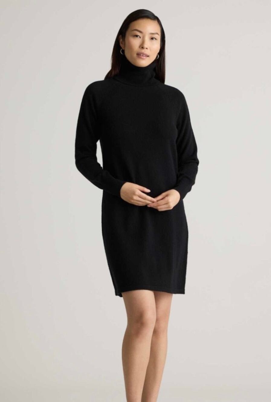 Quince Cashmere Black Turtleneck Sweater Dress Long Sleeve Women's S